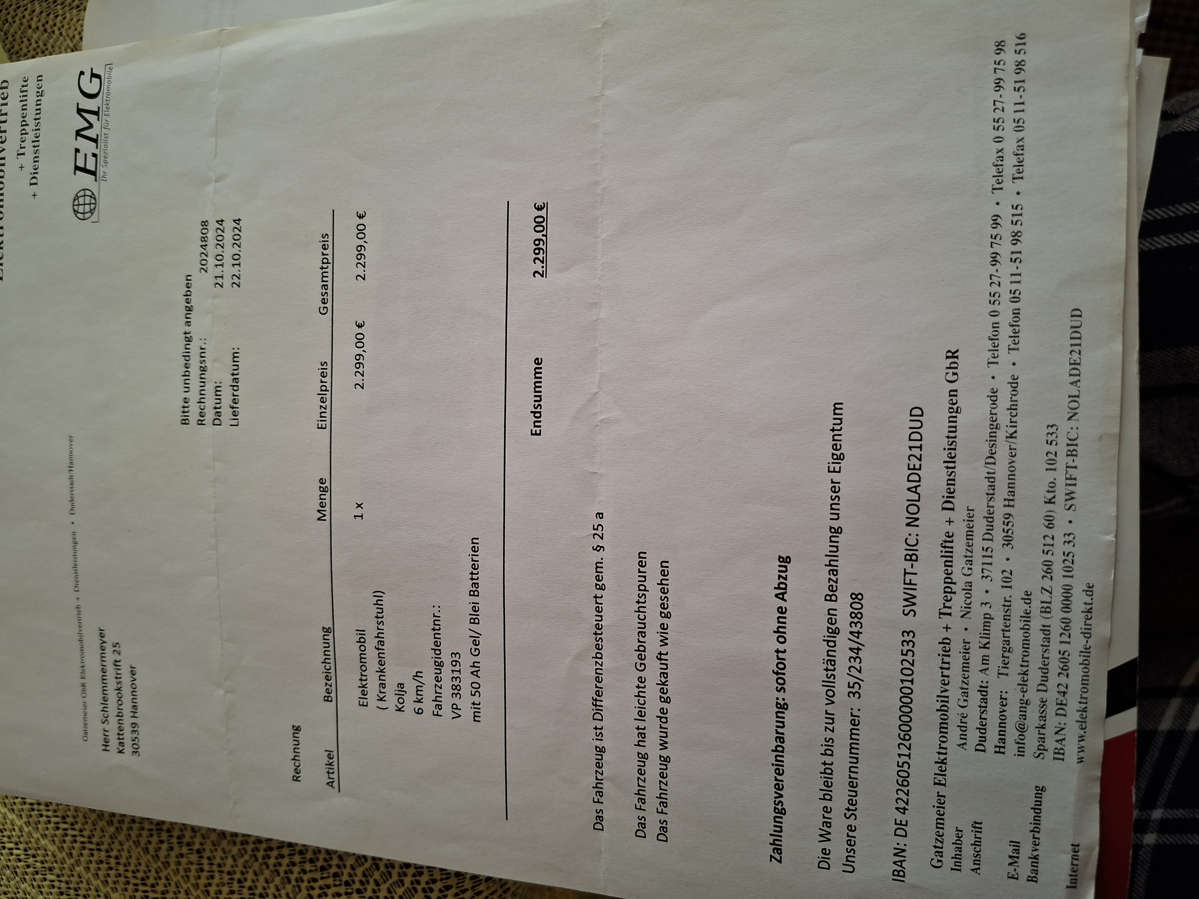 Elektombil Kankenfahrstuhl Pride KOLJA neuwertig Bild 4